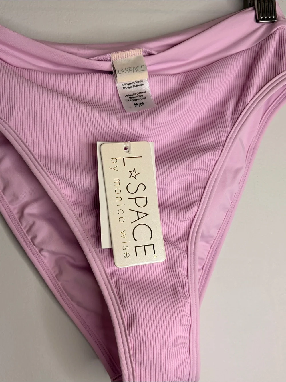 l*space Pink High Waist Ribbed Bikini Bottom